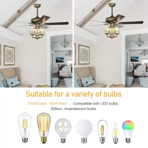 52inch Bronze Metal 3 Lights Ceiling Fan With 5 Wood Blades, Two Color Fan Blade, Ac Motor, Remote Control, Reversible Airflow, Multi Speed, Adjustable Height, Traditional 6