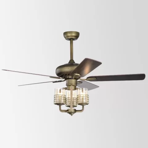 52inch Bronze Metal 3 Lights Ceiling Fan With 5 Wood Blades, Two Color Fan Blade, Ac Motor, Remote Control, Reversible Airflow, Multi Speed, Adjustable Height, Traditional 7