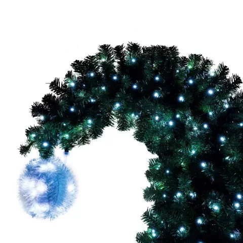 6ft Hinged Fir Artificial Fir Bent Top Christmas Tree, Xmas Tree Bendable Santa Hat Style Christmas Tree Holiday Decoration, 1250 Lush Branch Tips, 300 Led Lights X Mas 1