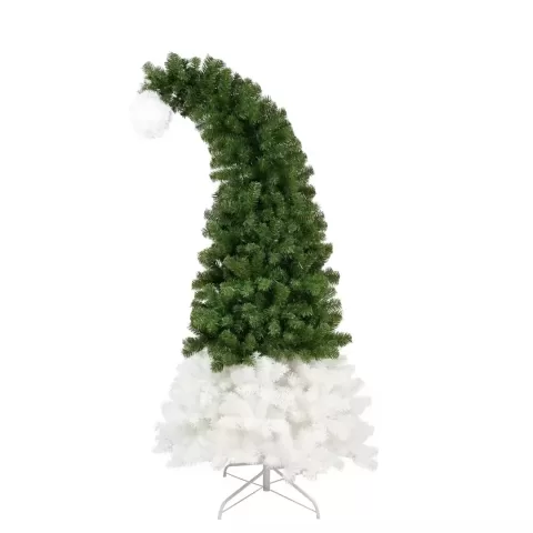 6ft Hinged Fir Artificial Fir Bent Top Christmas Tree, Xmas Tree Bendable Santa Hat Style Christmas Tree Holiday Decoration, 1250 Lush Branch Tips, 300 Led Lights X Mas 15