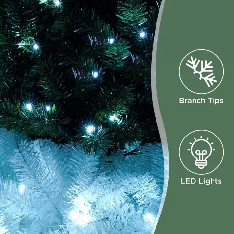 6ft Hinged Fir Artificial Fir Bent Top Christmas Tree, Xmas Tree Bendable Santa Hat Style Christmas Tree Holiday Decoration, 1250 Lush Branch Tips, 300 Led Lights X Mas 16