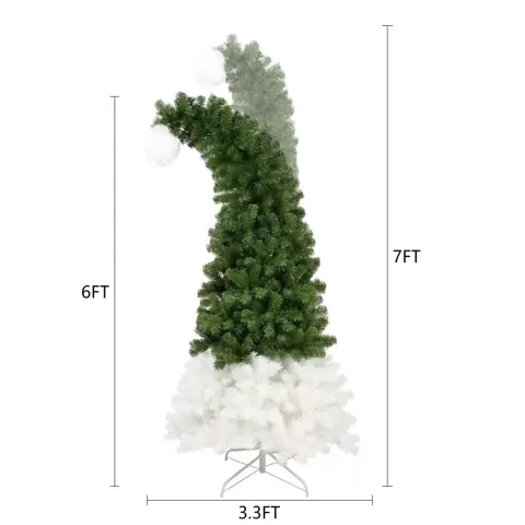 6ft Hinged Fir Artificial Fir Bent Top Christmas Tree, Xmas Tree Bendable Santa Hat Style Christmas Tree Holiday Decoration, 1250 Lush Branch Tips, 300 Led Lights X Mas 5