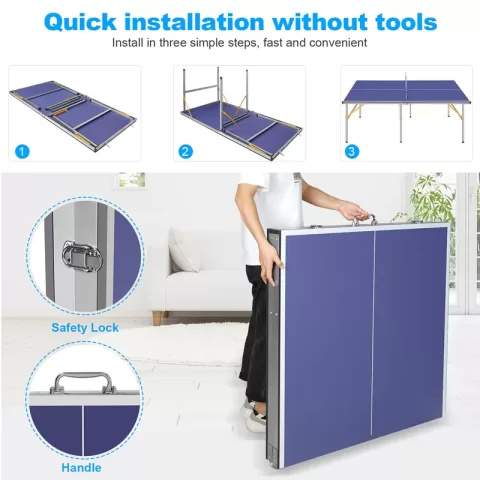 6ft Mid Size Table Tennis Table Foldable & Portable Ping Pong Table Set For Indoor & Outdoor Games With Net, 2 Table Tennis Paddles And 3 Balls 2