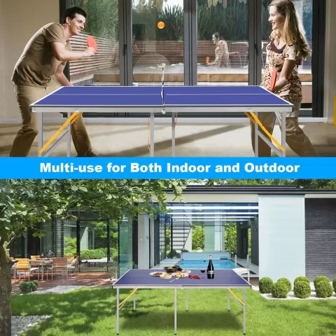 6ft Mid Size Table Tennis Table Foldable & Portable Ping Pong Table Set For Indoor & Outdoor Games With Net, 2 Table Tennis Paddles And 3 Balls 7