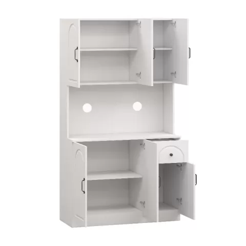 71 Kitchen Pantry Storage Cabinet With Microwave Oven Countertop, Freestanding Hutch Cabinet With Adjustable Shelves, 6 Doors And 1 Drawer White 2
