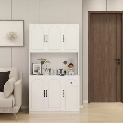 71 Kitchen Pantry Storage Cabinet With Microwave Oven Countertop, Freestanding Hutch Cabinet With Adjustable Shelves, 6 Doors And 1 Drawer White 7