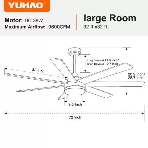 72 In Farmhouse Ceiling Fan With Plywood Blades For Dining Room 15