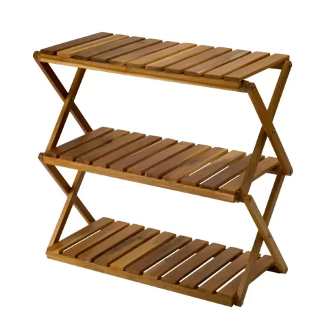 Acacia 3 Tiers Wooden Plants Stand Foldable Shoe Rack Multipurpose Shelf Perfect Idea For Living Room, Bedroom, Hallway, Bathroom Natural Color