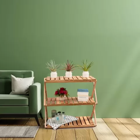 Acacia 3 Tiers Wooden Plants Stand Foldable Shoe Rack Multipurpose Shelf Perfect Idea For Living Room, Bedroom, Hallway, Bathroom Natural Color