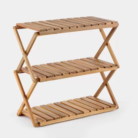 Acacia 3 Tiers Wooden Plants Stand Foldable Shoe Rack Multipurpose Shelf Perfect Idea For Living Room, Bedroom, Hallway, Bathroom Natural Color