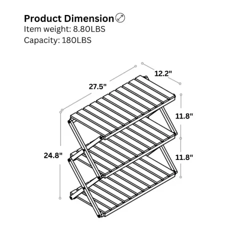 Acacia 3 Tiers Wooden Plants Stand Foldable Shoe Rack Multipurpose Shelf Perfect Idea For Living Room, Bedroom, Hallway, Bathroom Natural Color