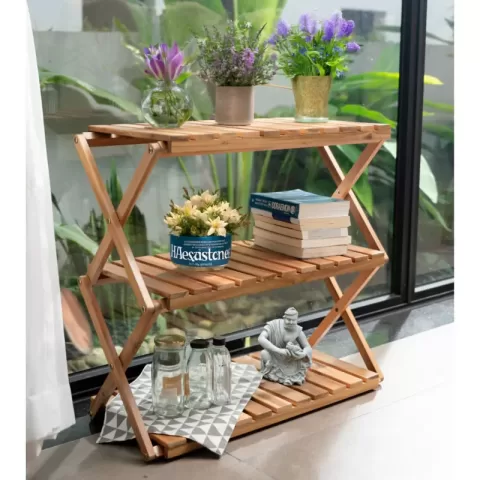 Acacia 3 Tiers Wooden Plants Stand Foldable Shoe Rack Multipurpose Shelf Perfect Idea For Living Room, Bedroom, Hallway, Bathroom Natural Color