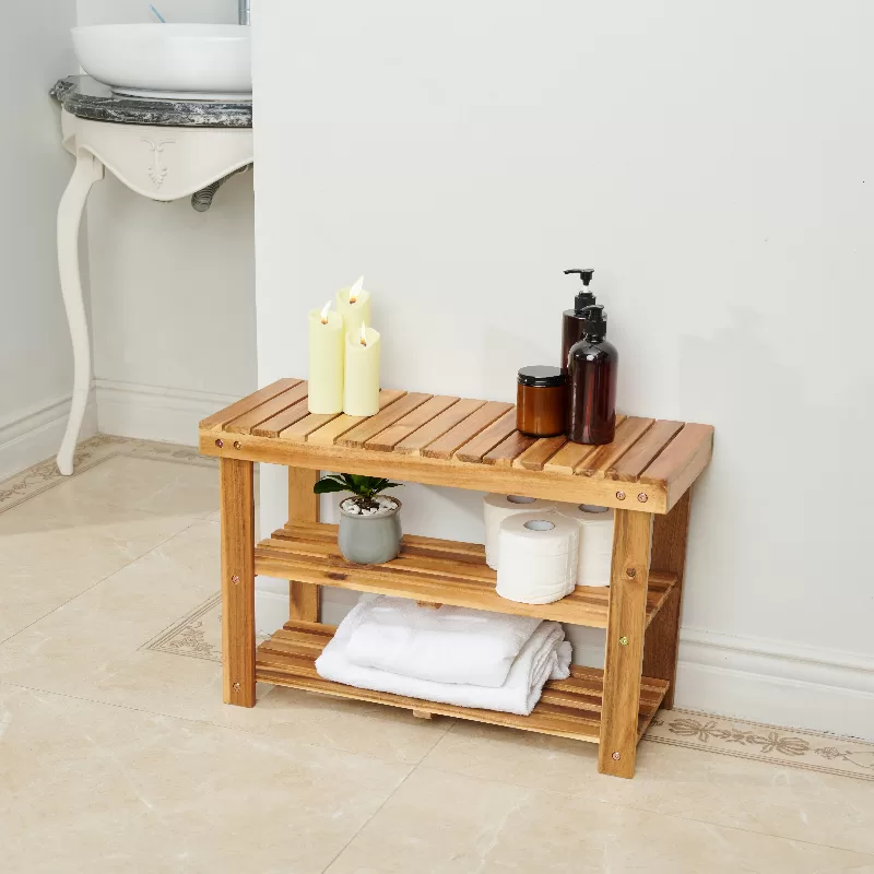 Acacia Wood Shoe Rack Bench Strong Weight Bearing Upto 200 LBS Best Ideas For Entryway Frontdoor Bathroom, Natural Color.