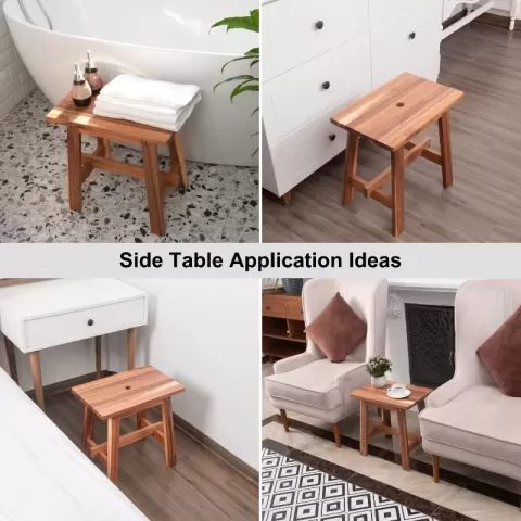 Acacia Wood Stool Rectangle Top Chairs Best Ideas End Tables For Sofas Sub-stool for Living Room Bedside Strong Weight Capacity Upto 250 LBS