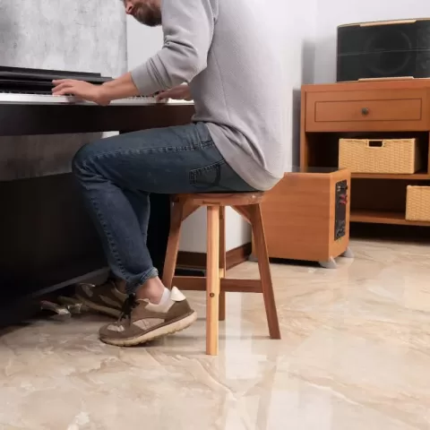 Acacia Wood Stool Round Top Chairs Best Ideas End Tables For Sofas Sub Stool For Living Room Bedside Strong Weight Capacity Upto 250 Lbs, Natural Color 11