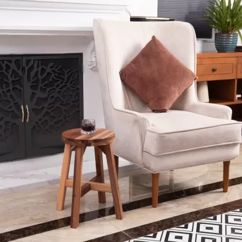Acacia Wood Stool Round Top Chairs Best Ideas End Tables For Sofas Sub Stool For Living Room Bedside Strong Weight Capacity Upto 250 Lbs, Natural Color 16