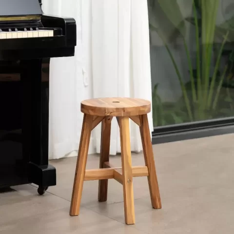 Acacia Wood Stool Round Top Chairs Best Ideas End Tables For Sofas Sub Stool For Living Room Bedside Strong Weight Capacity Upto 250 Lbs, Natural Color 19