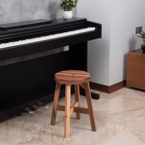 Acacia Wood Stool Round Top Chairs Best Ideas End Tables For Sofas Sub Stool For Living Room Bedside Strong Weight Capacity Upto 250 Lbs, Natural Color 20