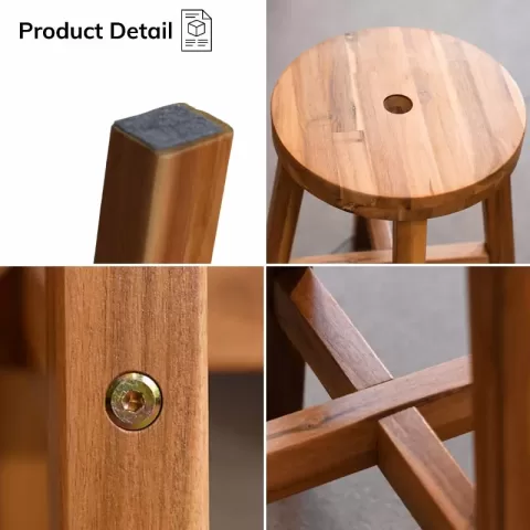 Acacia Wood Stool Round Top Chairs Best Ideas End Tables For Sofas Sub Stool For Living Room Bedside Strong Weight Capacity Upto 250 Lbs, Natural Color 3