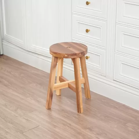 Acacia Wood Stool Round Top Chairs Best Ideas End Tables For Sofas Sub Stool For Living Room Bedside Strong Weight Capacity Upto 250 Lbs, Natural Color 4