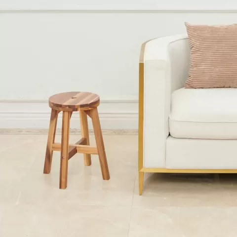 Acacia Wood Stool Round Top Chairs Best Ideas End Tables For Sofas Sub Stool For Living Room Bedside Strong Weight Capacity Upto 250 Lbs, Natural Color 5