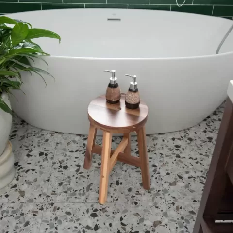 Acacia Wood Stool Round Top Chairs Best Ideas End Tables For Sofas Sub Stool For Living Room Bedside Strong Weight Capacity Upto 250 Lbs, Natural Color 8