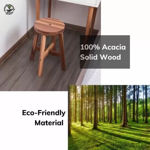Acacia Wood Stool Round Top Chairs Best Ideas End Tables For Sofas Sub Stool For Living Room Bedside Strong Weight Capacity Upto 250 Lbs, Natural Color 9