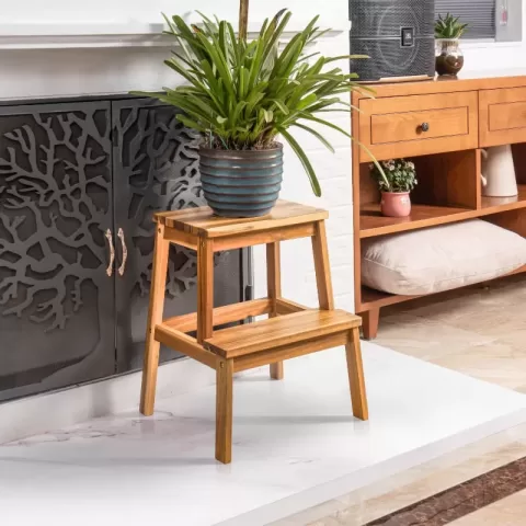 Acacia Wood Two Steps Stool Small Size Rectangle Top Best Ideas For Kitchen Living Room End Tables For Sofas Sub Stool For Living Room Bedside Strong Weight Capacity Upto 14