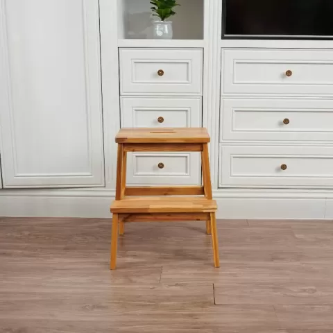 Acacia Wood Two Steps Stool Small Size Rectangle Top Best Ideas For Kitchen Living Room End Tables For Sofas Sub Stool For Living Room Bedside Strong Weight Capacity Upto 22