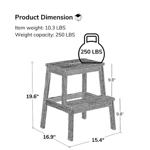 Acacia Wood Two Steps Stool Small Size Rectangle Top Best Ideas For Kitchen Living Room End Tables For Sofas Sub Stool For Living Room Bedside Strong Weight Capacity Upto 24