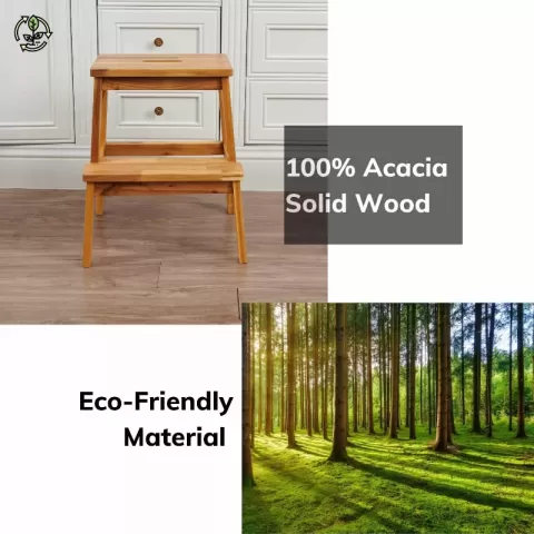 Acacia Wood Two Steps Stool Small Size Rectangle Top Best Ideas For Kitchen Living Room End Tables For Sofas Sub Stool For Living Room Bedside Strong Weight Capacity Upto 250 6