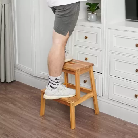 Acacia Wood Two Steps Stool Small Size Rectangle Top Best Ideas For Kitchen Living Room End Tables For Sofas Sub Stool For Living Room Bedside Strong Weight Capacity Upto 250 9