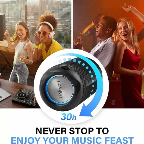 Bluetooth Speakers Portable Wireless Speaker with 30W Stereo Sound, Upgraded Portable Speaker Black, IPX7 Waterproof Shower Speaker, Playtime 30 Hours