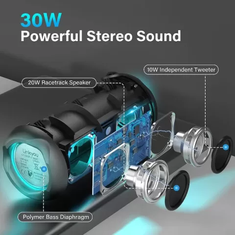 Bluetooth Speakers Portable Wireless Speaker with 30W Stereo Sound, Upgraded Portable Speaker Black, IPX7 Waterproof Shower Speaker, Playtime 30 Hours