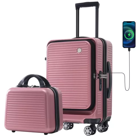 Carry On Luggage 20 Inch Front Open Luggage Lightweight Suitcase With Front Pocket And Usb Port, 1 Portable Carrying Case 12