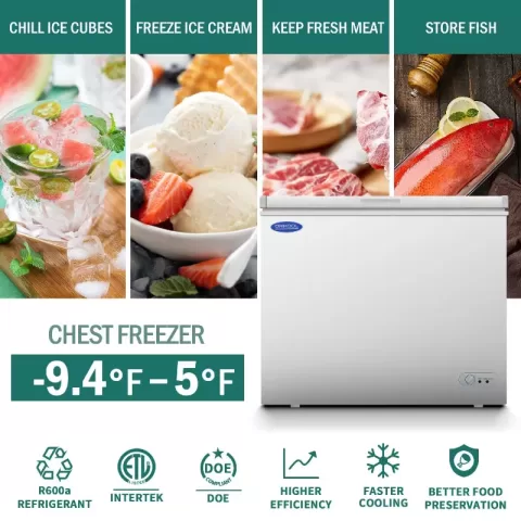 Chest Freezer 7.0 Cu.ft Solid Top Commercial Deep Chest Freezers With Lockable Stay Open Lid Painted For Back Of House Bulk Storage 1