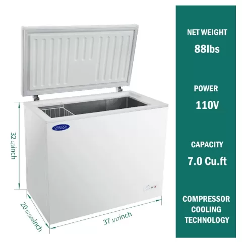 Chest Freezer 7.0 Cu.ft Solid Top Commercial Deep Chest Freezers With Lockable Stay Open Lid Painted For Back Of House Bulk Storage 2