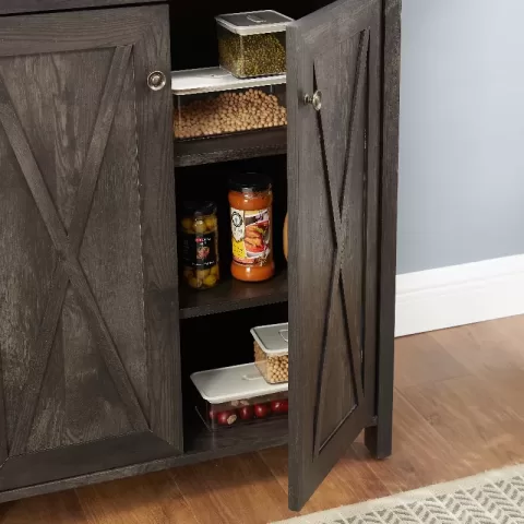 Coffee Bar Cabinet Kitchen Cabinet With Microwave Stand Metal Frame Side Home Source Bar Cabinet Cabinet And Hollow Out Barn Design Wood Cabinet L26.77''w15.75''h67.32'' 5