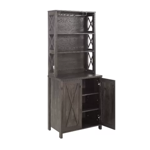 Coffee Bar Cabinet Kitchen Cabinet With Microwave Stand Metal Frame Side Home Source Bar Cabinet Cabinet And Hollow Out Barn Design Wood Cabinet L26.77''w15.75''h67.32'' 6