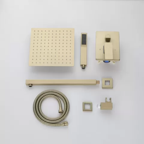 Complete Shower System with Rough-in Valve Faucet Modern Raincan 2-Setting Square Shower System Including Rain Shower Head and Handheld Spray Gold