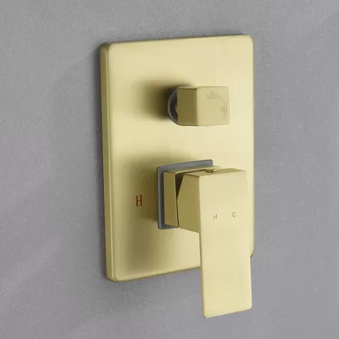 Complete Shower System with Rough-in Valve Faucet Modern Raincan 2-Setting Square Shower System Including Rain Shower Head and Handheld Spray Gold