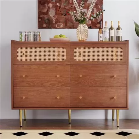 Dresser for Bedroom, Chest of Drawers, 6 Drawer Dresser, Floor Storage Drawer Cabinet for Home Office, Drawer chest of drawers rattan chest