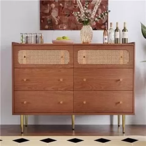 Dresser for Bedroom, Chest of Drawers, 6 Drawer Dresser, Floor Storage Drawer Cabinet for Home Office, Drawer chest of drawers rattan chest