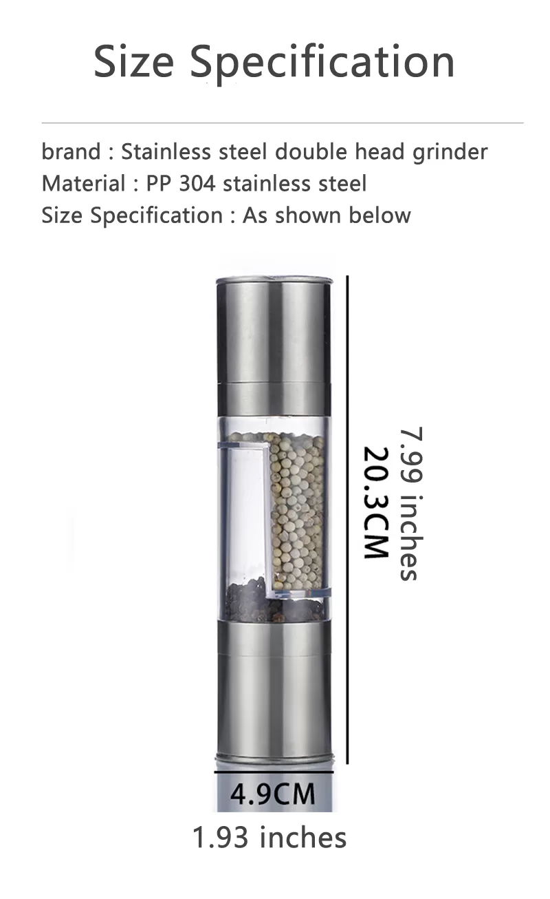 Flnorw Salt And Pepper Grinder 2 In 1 Manual Stainless Steel Salt Pepper Mill Herb Spice Grinder Shakers Refillable With And Clean Adjustable Coarseness Ceramic Rotor And Dual Clear Acrylic Chamber 1