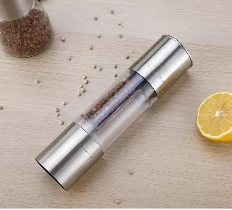 Flnorw Salt And Pepper Grinder 2 In 1 Manual Stainless Steel Salt Pepper Mill Herb Spice Grinder Shakers Refillable With And Clean Adjustable Coarseness Ceramic Rotor And Dual Clear Acrylic Chamber 11