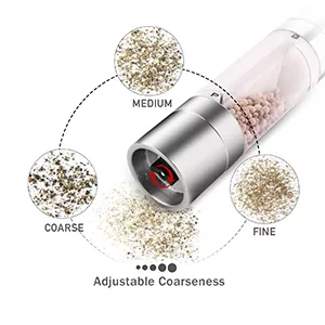 Flnorw Salt And Pepper Grinder 2 In 1 Manual Stainless Steel Salt Pepper Mill Herb Spice Grinder Shakers Refillable With And Clean Adjustable Coarseness Ceramic Rotor And Dual Clear Acrylic Chamber 12