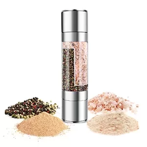 Flnorw Salt And Pepper Grinder 2 In 1 Manual Stainless Steel Salt Pepper Mill Herb Spice Grinder Shakers Refillable With And Clean Adjustable Coarseness Ceramic Rotor And Dual Clear Acrylic Chamber 14