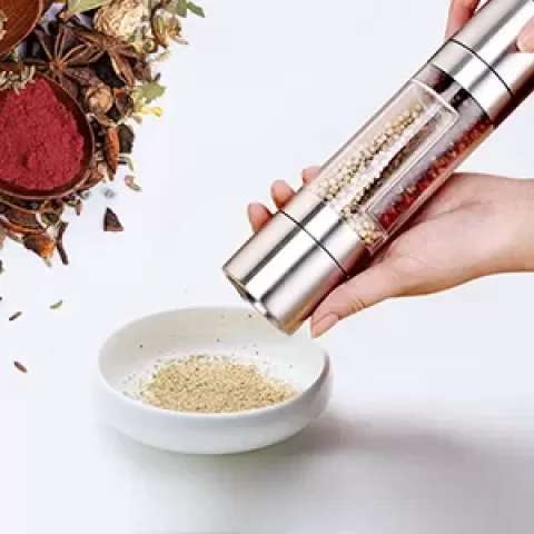 Flnorw Salt And Pepper Grinder 2 In 1 Manual Stainless Steel Salt Pepper Mill Herb Spice Grinder Shakers Refillable With And Clean Adjustable Coarseness Ceramic Rotor And Dual Clear Acrylic Chamber 16
