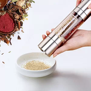 Flnorw Salt And Pepper Grinder 2 In 1 Manual Stainless Steel Salt Pepper Mill Herb Spice Grinder Shakers Refillable With And Clean Adjustable Coarseness Ceramic Rotor And Dual Clear Acrylic Chamber 16