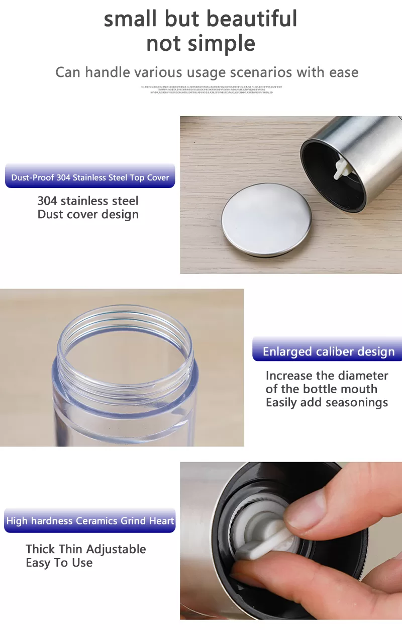Flnorw Salt And Pepper Grinder 2 In 1 Manual Stainless Steel Salt Pepper Mill Herb Spice Grinder Shakers Refillable With And Clean Adjustable Coarseness Ceramic Rotor And Dual Clear Acrylic Chamber 2